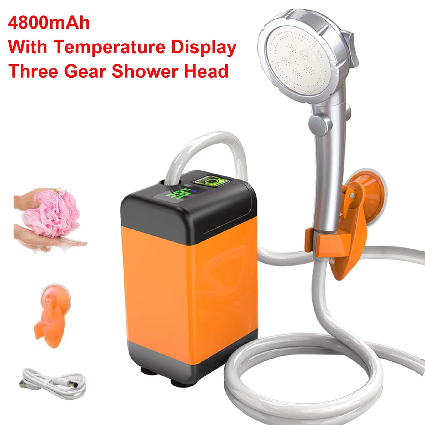 Rechargeable Portable Camping Shower - 4.9Ft Shower Head for Outdoor Travel, Hiking, Beach & Pet Cleaning