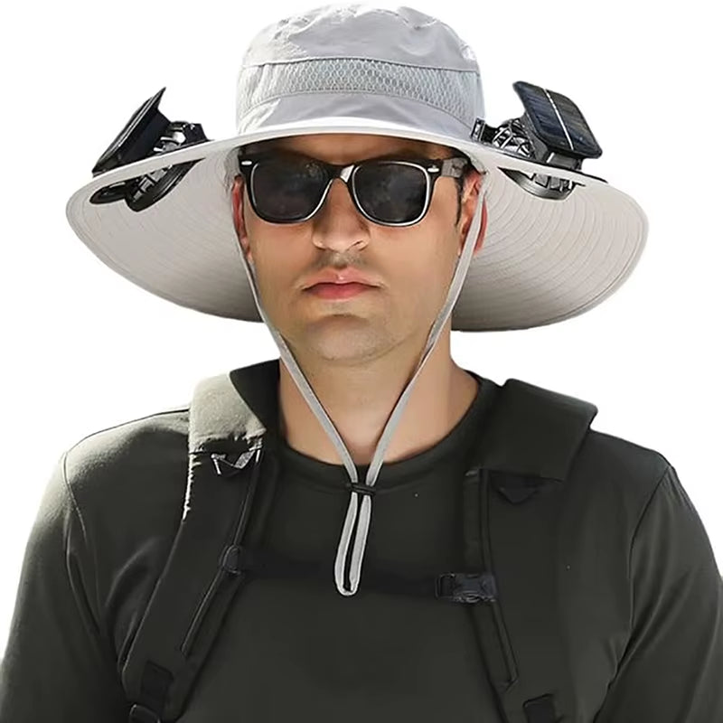 Ultimate Wide Brim Solar Fan Fishing Hat for Men - Stay Cool & Protected with UPF 50+!