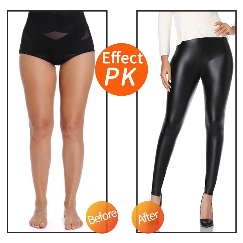 Sleek & Sexy PU Faux Leather Leggings - Stretchy, Warm, Waterproof Fit for Fitness & Casual Wear!