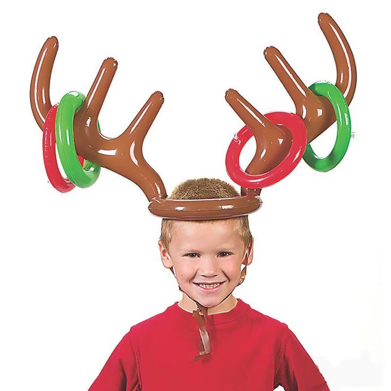 Inflatable Reindeer Antler Hat Ring Toss Game - Perfect Christmas Family Fun & Holiday Gift for Kids - Festive New Year Décor 2023