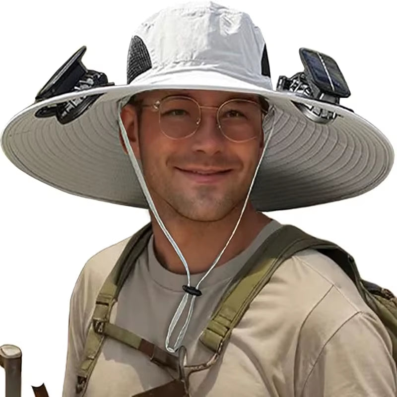 Ultimate Wide Brim Solar Fan Fishing Hat for Men - Stay Cool & Protected with UPF 50+!