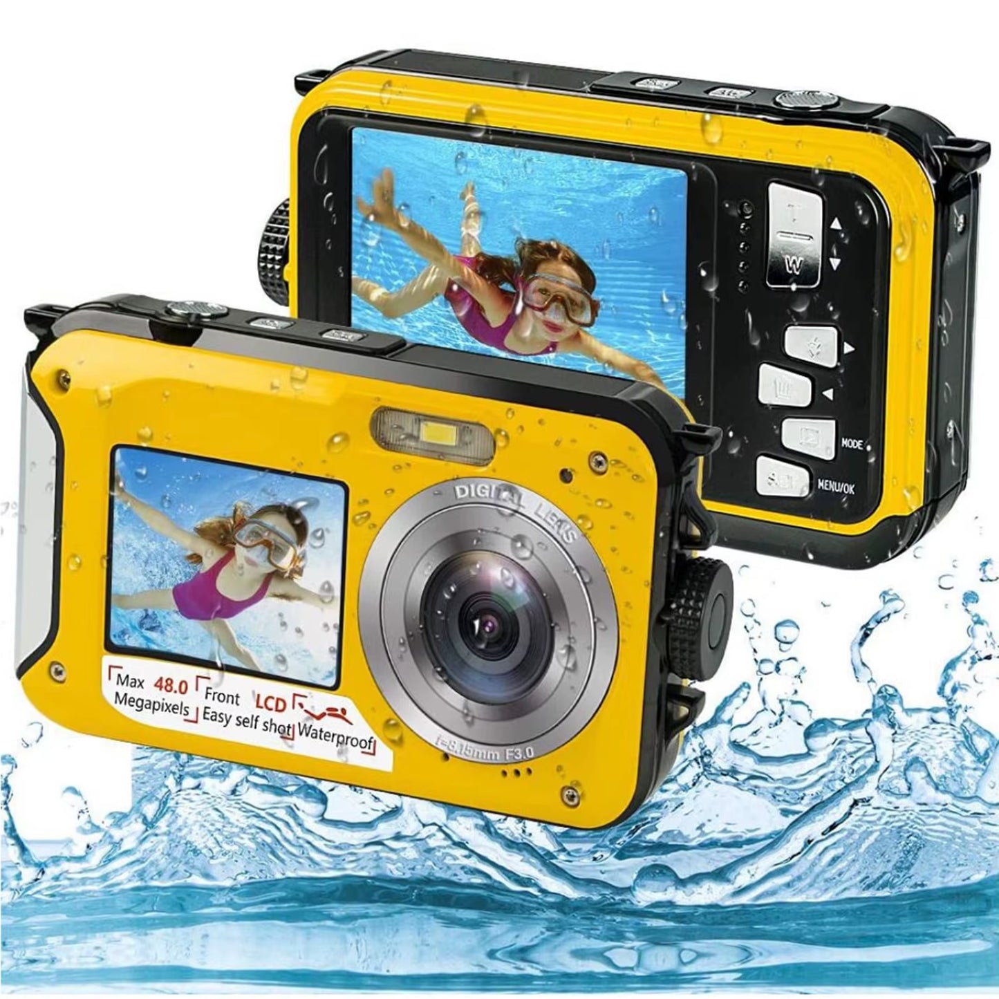 Explore Underwater Adventures with the 16X Dual Screen Waterproof HD Camera - 2.7K Video & 48MP Photos for Snorkeling Fun!