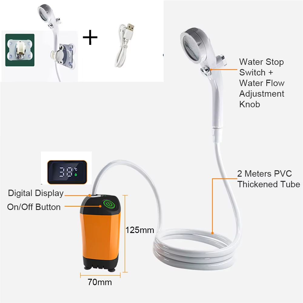 Rechargeable Portable Camping Shower - 4.9Ft Shower Head for Outdoor Travel, Hiking, Beach & Pet Cleaning