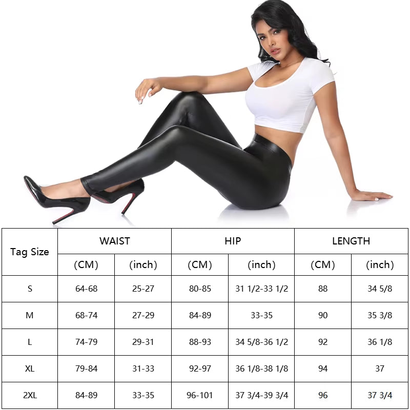 Sleek & Sexy PU Faux Leather Leggings - Stretchy, Warm, Waterproof Fit for Fitness & Casual Wear!