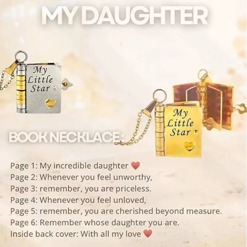 My Little Star Engraved Book Pendant Necklace for Daughter - Openable Pages Stainless Steel Birthday Gift