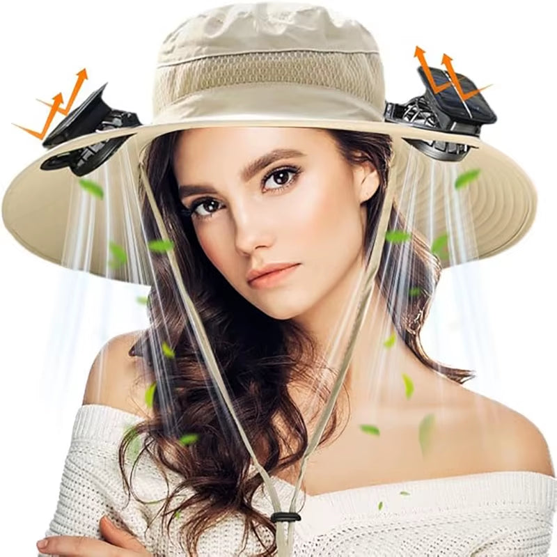 Ultimate Wide Brim Solar Fan Fishing Hat for Men - Stay Cool & Protected with UPF 50+!