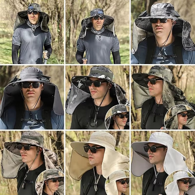 Ultimate Wide Brim Solar Fan Fishing Hat for Men - Stay Cool & Protected with UPF 50+!