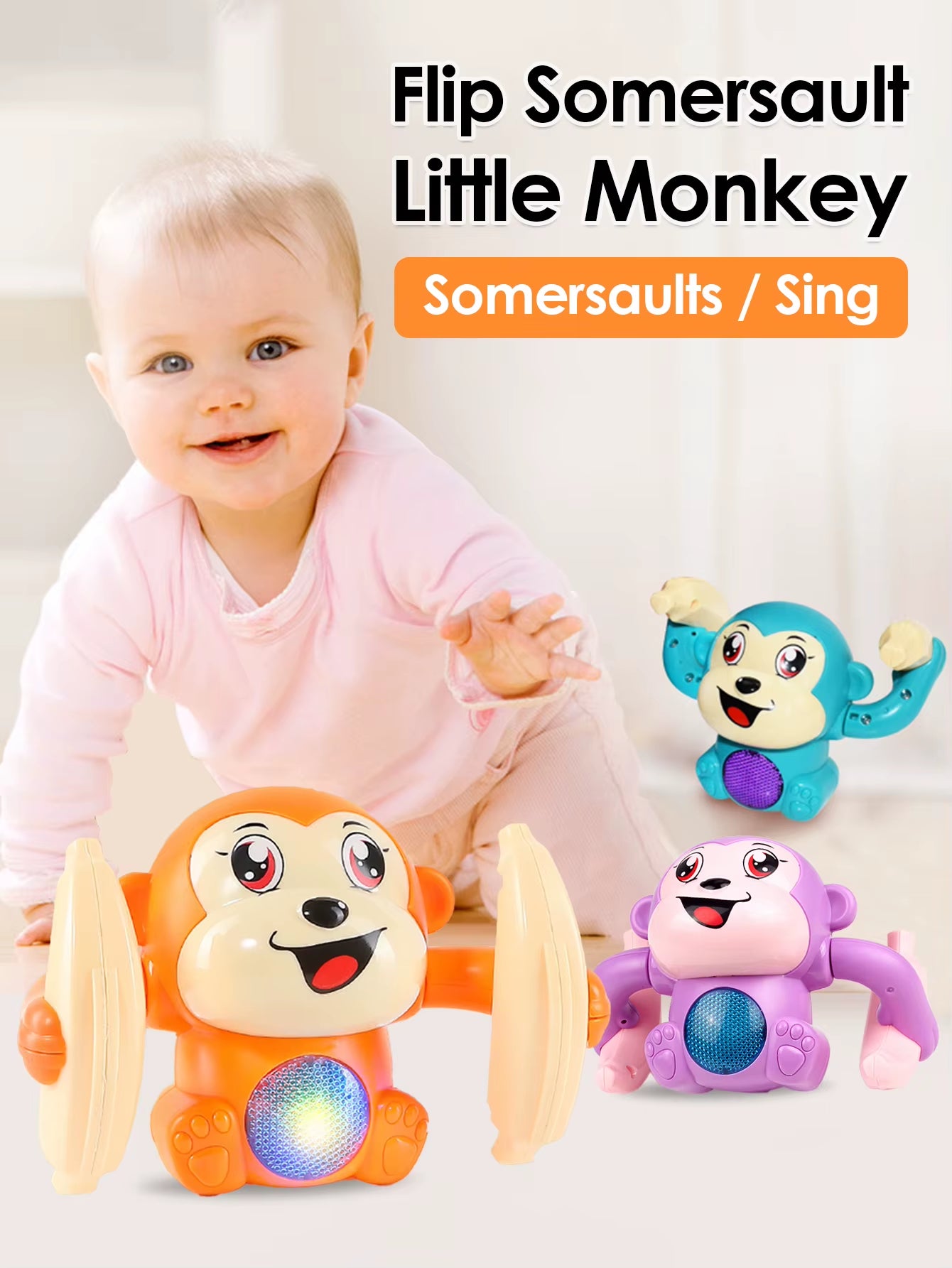 Interactive Electric Rolling Monkey Toy with Lights, Music, and Puzzles - Perfect Gift for Preschool Education!