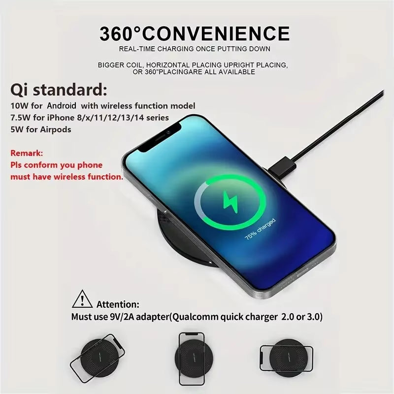 VIKEFON Ultra-Thin Wireless Charger Pad Stand - Fast Charging Dock for iPhone 14/13/12, Samsung & Xiaomi