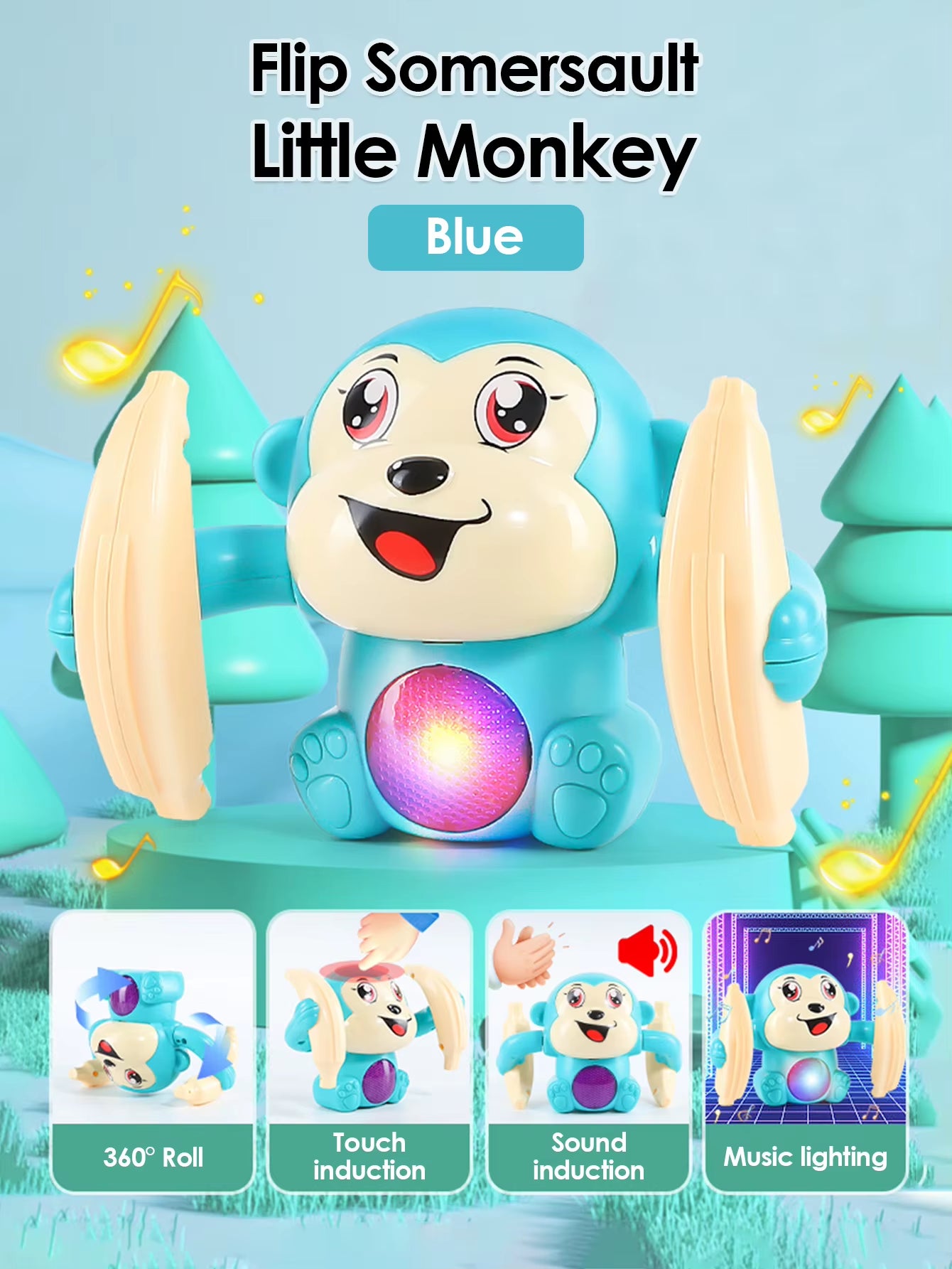 Interactive Electric Rolling Monkey Toy with Lights, Music, and Puzzles - Perfect Gift for Preschool Education!