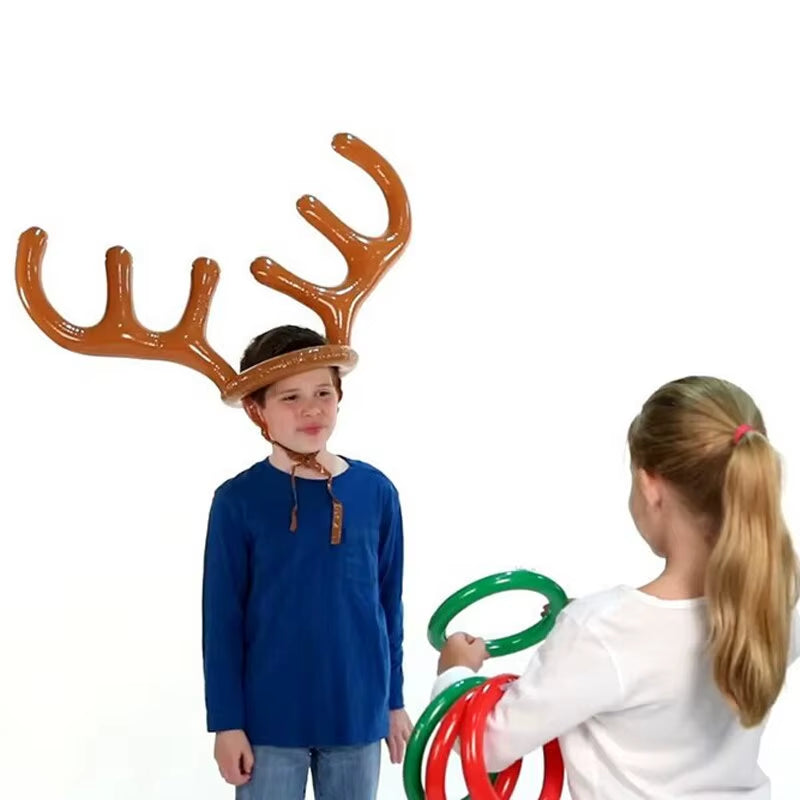 Inflatable Reindeer Antler Hat Ring Toss Game - Perfect Christmas Family Fun & Holiday Gift for Kids - Festive New Year Décor 2023