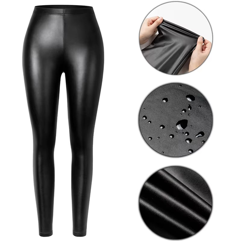 Sleek & Sexy PU Faux Leather Leggings - Stretchy, Warm, Waterproof Fit for Fitness & Casual Wear!