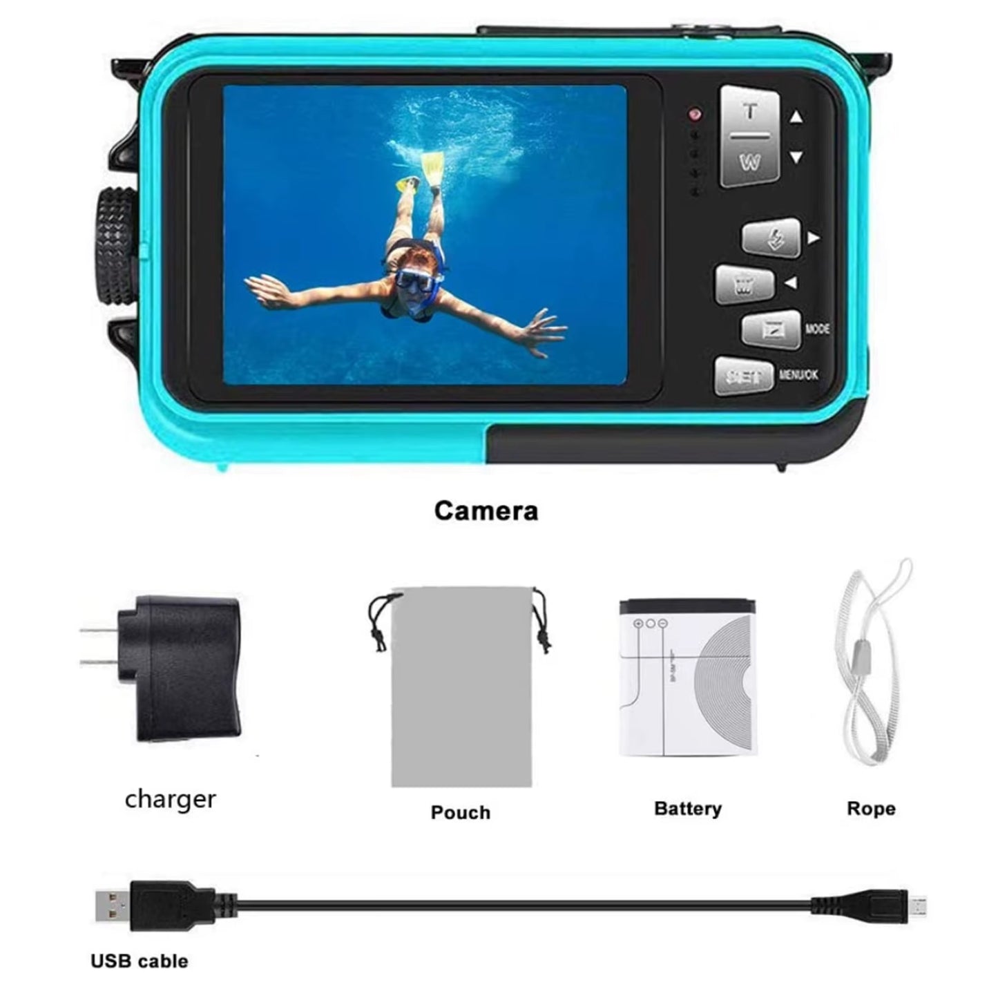 Explore Underwater Adventures with the 16X Dual Screen Waterproof HD Camera - 2.7K Video & 48MP Photos for Snorkeling Fun!