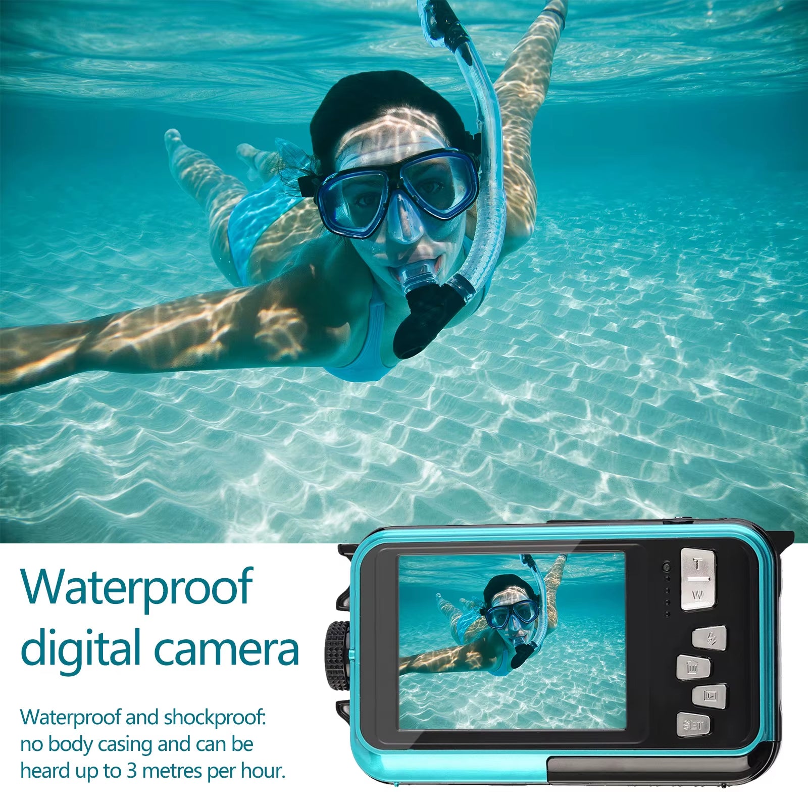 Explore Underwater Adventures with the 16X Dual Screen Waterproof HD Camera - 2.7K Video & 48MP Photos for Snorkeling Fun!