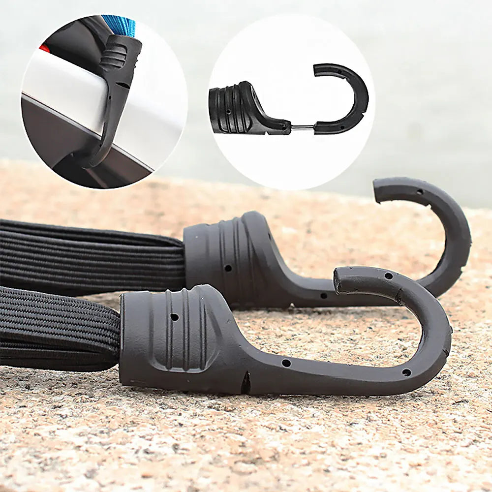 Highly Elastic Luggage Binding Cord for Motorcycles - Retractable Helmet Strap with 2 Hooks