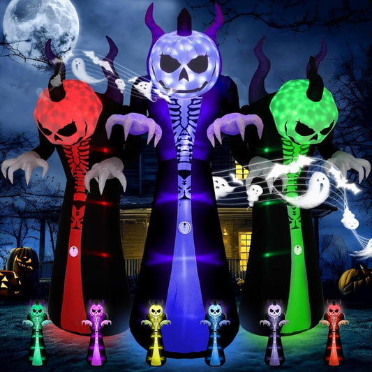10FT Motion-Activated Inflatable Grim Reaper with Color-Changing Lights - Giant Outdoor Halloween Decoration