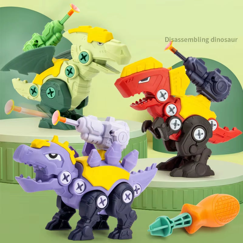 Dinosaur 3D Puzzle Toy - Interactive Press-to-Fire Bullet Assembly Set for Kids