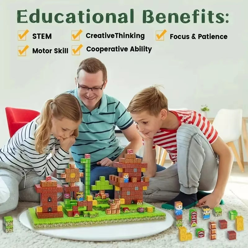 Magnetic Building Blocks Set for Kids 3+ - Perfect Montessori Sensory DIY Toy for Boys and Girls