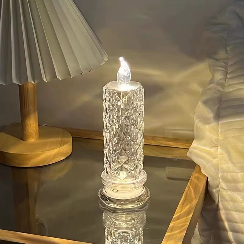 Enchanting LR44 Battery-Powered LED Crystal Rose Projection Candle - Perfect Ambient Light for Weddings, Clubs, and Home Decor