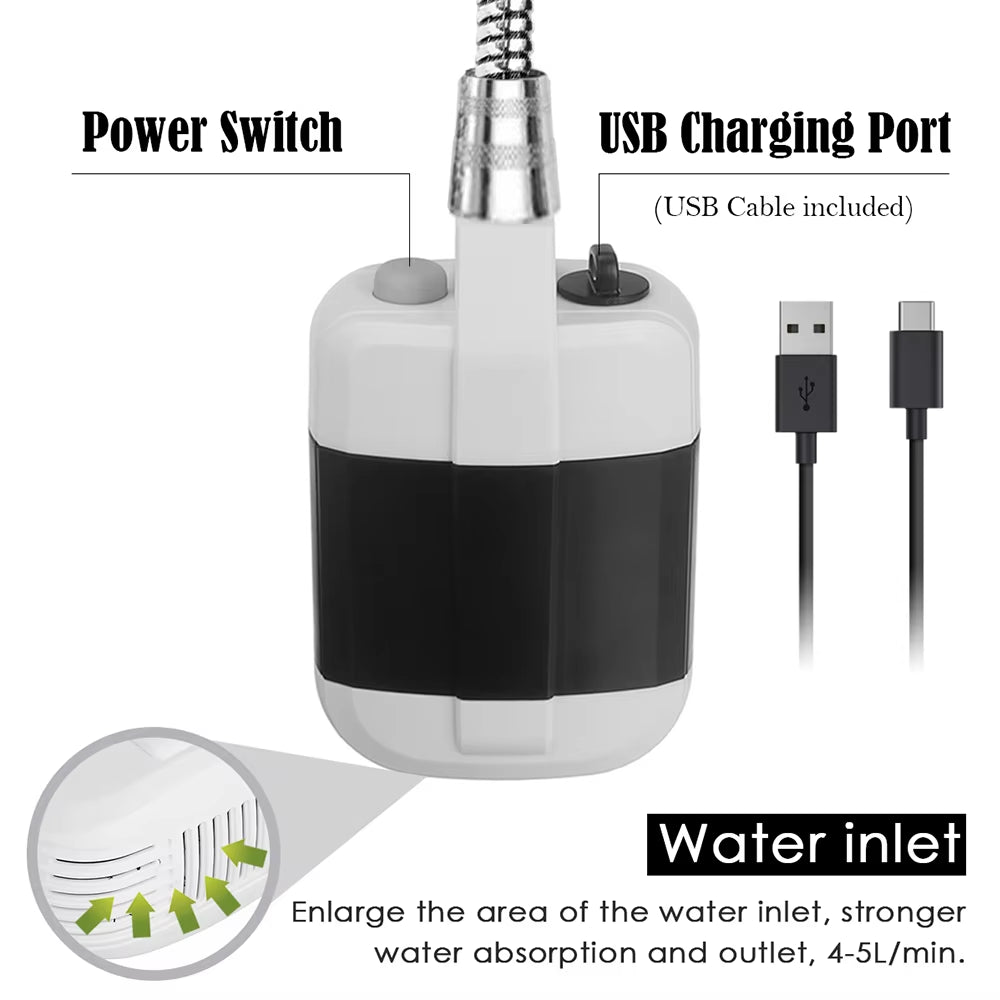 Rechargeable Portable Camping Shower - 4.9Ft Shower Head for Outdoor Travel, Hiking, Beach & Pet Cleaning