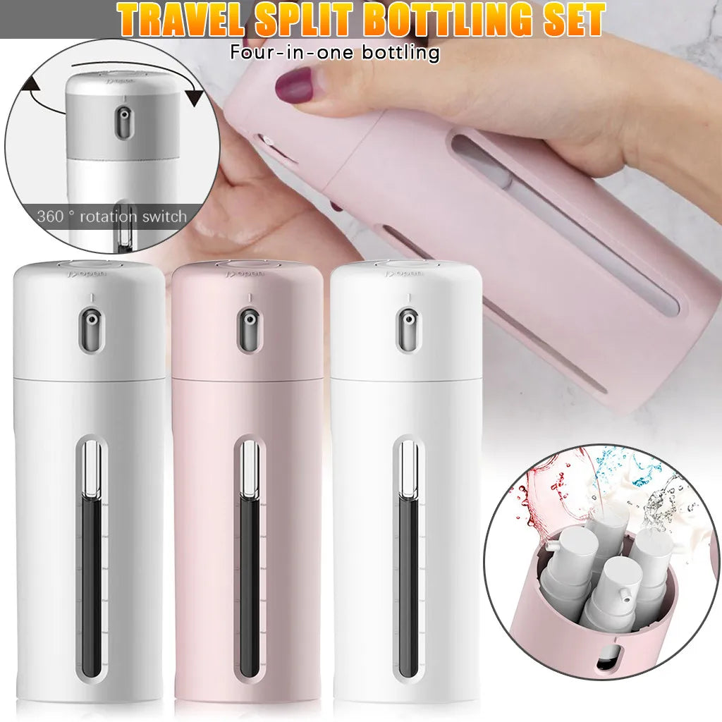 4-in-1 Travel Dispenser Bottle for Shampoo, Lotion, Shower Gel & Soap - Convenient Empty Containers for On-the-Go Use