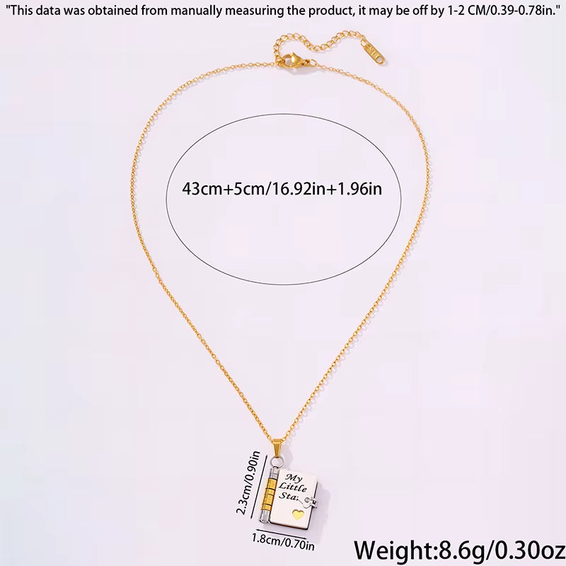 My Little Star Engraved Book Pendant Necklace for Daughter - Openable Pages Stainless Steel Birthday Gift