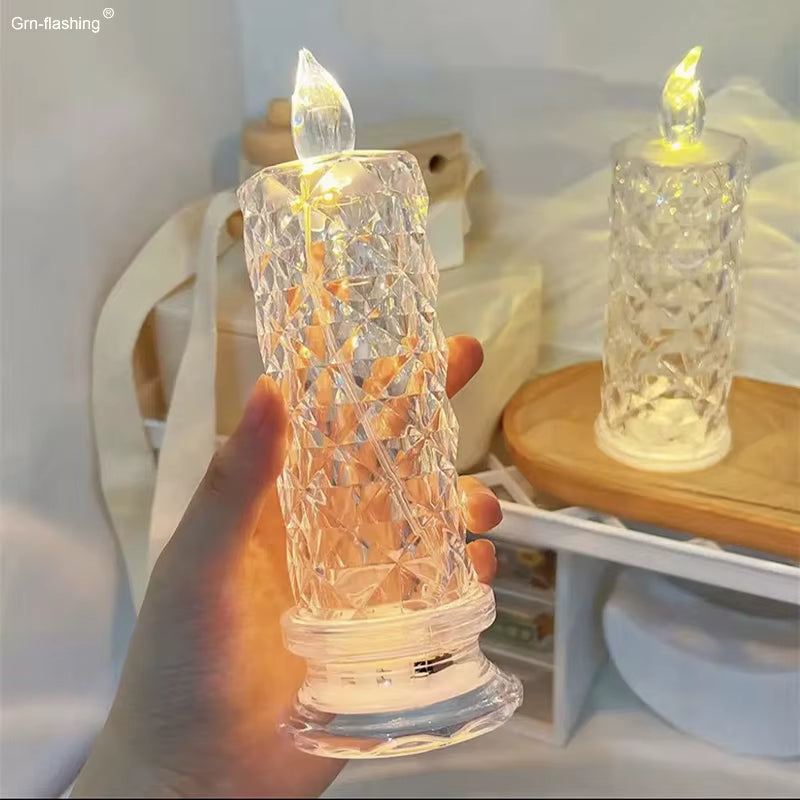 Enchanting LR44 Battery-Powered LED Crystal Rose Projection Candle - Perfect Ambient Light for Weddings, Clubs, and Home Decor