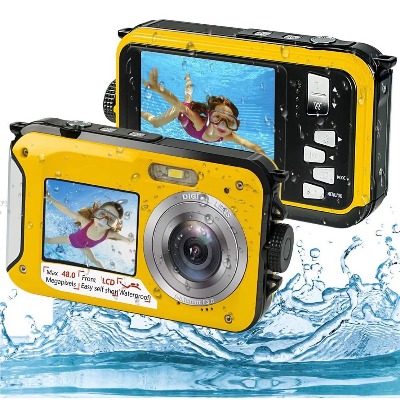 Explore Underwater Adventures with the 16X Dual Screen Waterproof HD Camera - 2.7K Video & 48MP Photos for Snorkeling Fun!