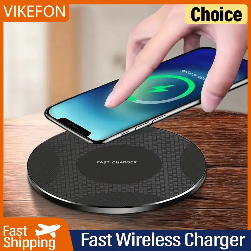 VIKEFON Ultra-Thin Wireless Charger Pad Stand - Fast Charging Dock for iPhone 14/13/12, Samsung & Xiaomi