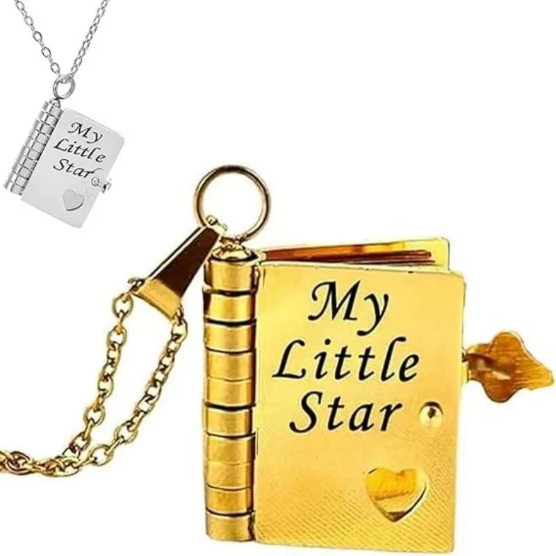 My Little Star Engraved Book Pendant Necklace for Daughter - Openable Pages Stainless Steel Birthday Gift