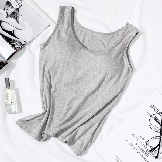 2023 Women's Slim Fit Vest Tops with Built-in Bra - Sexy Solid Color Padded Casual Tank Top