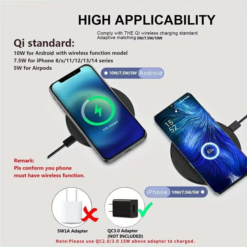 VIKEFON Ultra-Thin Wireless Charger Pad Stand - Fast Charging Dock for iPhone 14/13/12, Samsung & Xiaomi