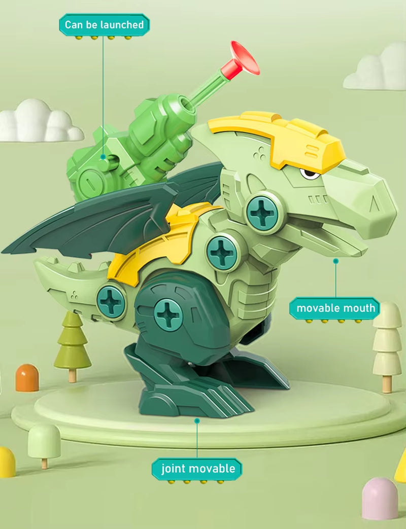 Dinosaur 3D Puzzle Toy - Interactive Press-to-Fire Bullet Assembly Set for Kids