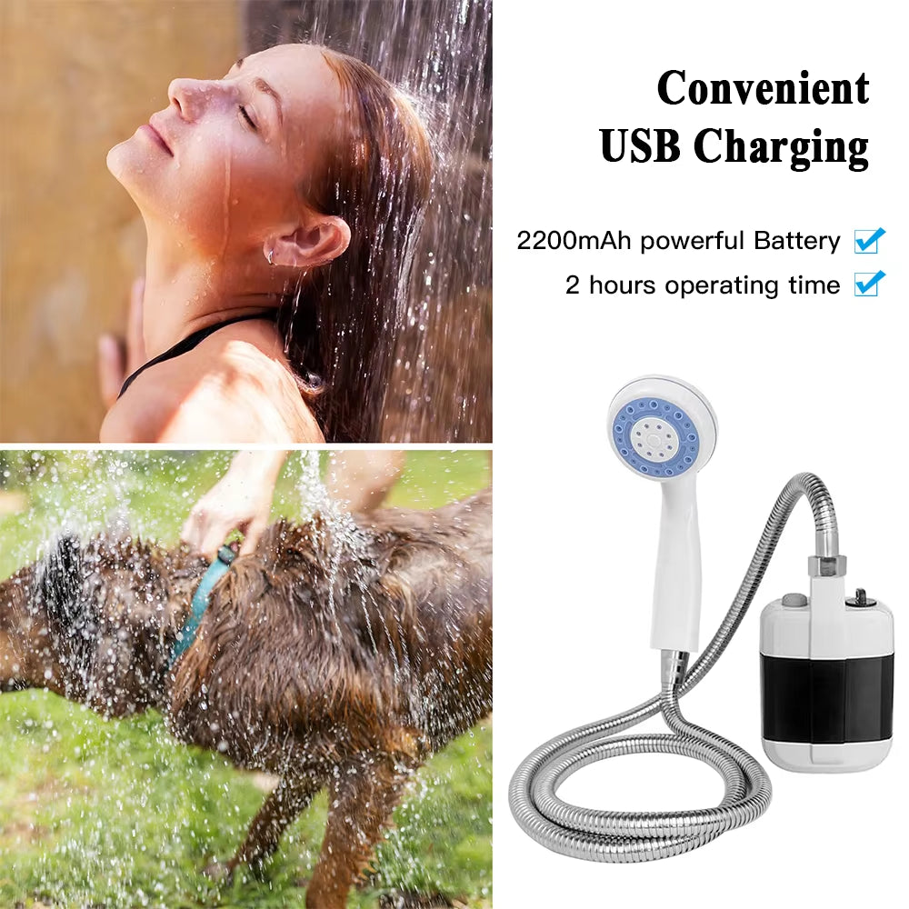 Rechargeable Portable Camping Shower - 4.9Ft Shower Head for Outdoor Travel, Hiking, Beach & Pet Cleaning