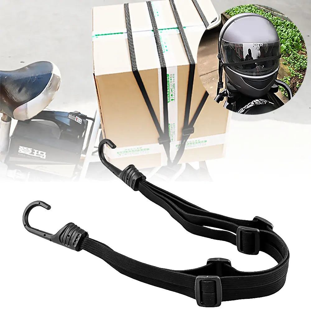 Highly Elastic Luggage Binding Cord for Motorcycles - Retractable Helmet Strap with 2 Hooks