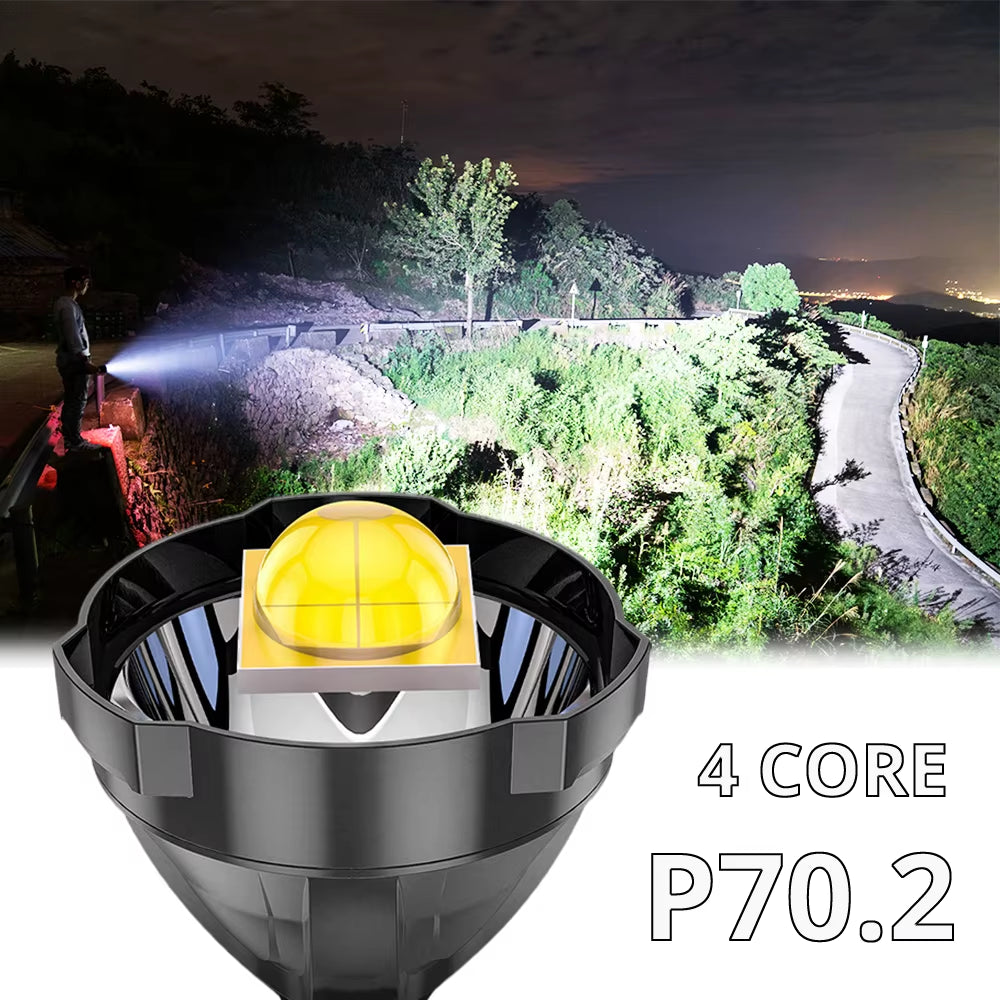 Ultimate XHP70 Rechargeable High-Power LED Flashlight - Unmatched Long-Distance Searchlight & Lantern!