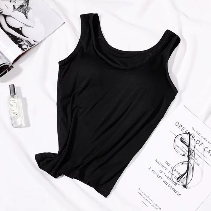 2023 Women's Slim Fit Vest Tops with Built-in Bra - Sexy Solid Color Padded Casual Tank Top