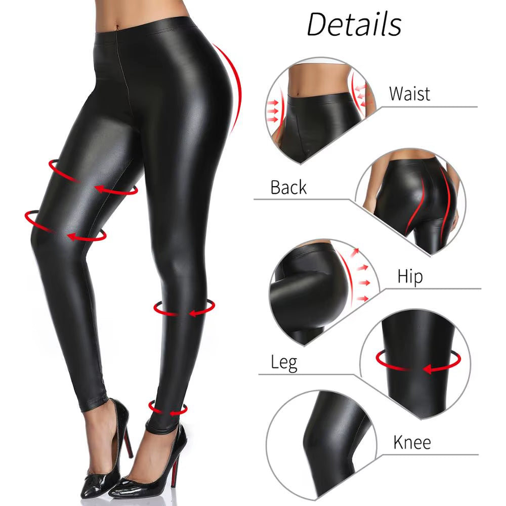 Sleek & Sexy PU Faux Leather Leggings - Stretchy, Warm, Waterproof Fit for Fitness & Casual Wear!