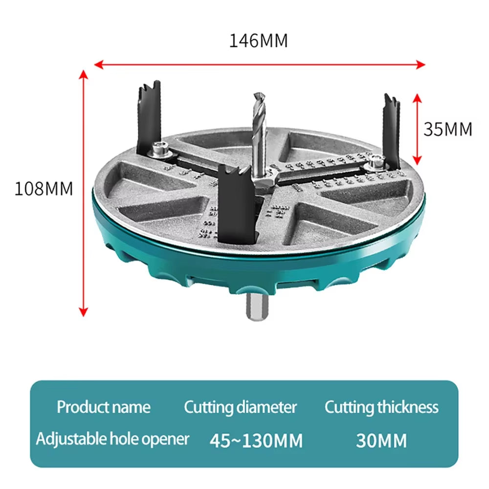Versatile Circular Saw Drill Bit for Woodworking - Adjustable 45-130mm Hole Opener with Aluminum Plate
