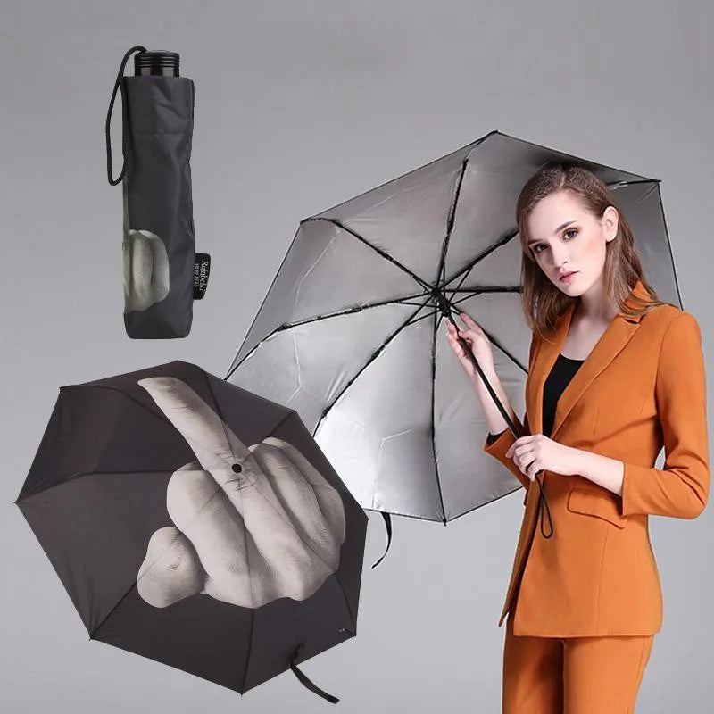 Unique Windproof Middle Finger Umbrella - Stylish Folding Design for Bold Individuals