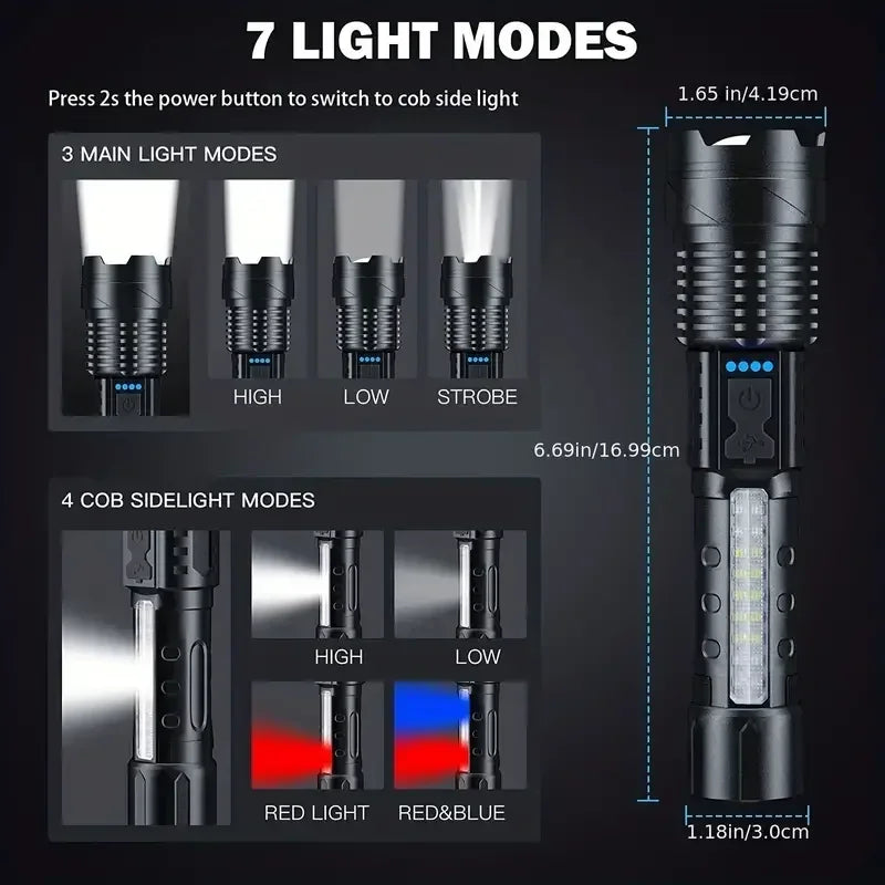 Ultra Bright USB Rechargeable Tactical LED Flashlight - Perfect for Camping, Hiking, and Outdoor Adventures