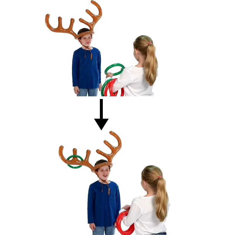 Inflatable Reindeer Antler Hat Ring Toss Game - Perfect Christmas Family Fun & Holiday Gift for Kids - Festive New Year Décor 2023