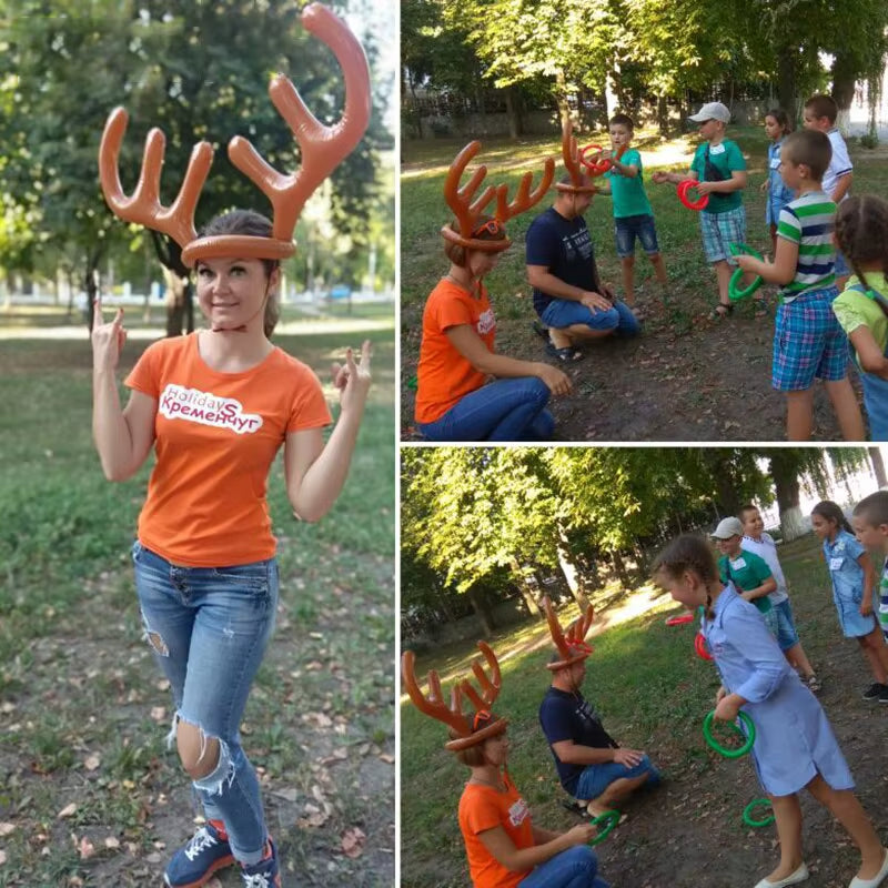 Inflatable Reindeer Antler Hat Ring Toss Game - Perfect Christmas Family Fun & Holiday Gift for Kids - Festive New Year Décor 2023