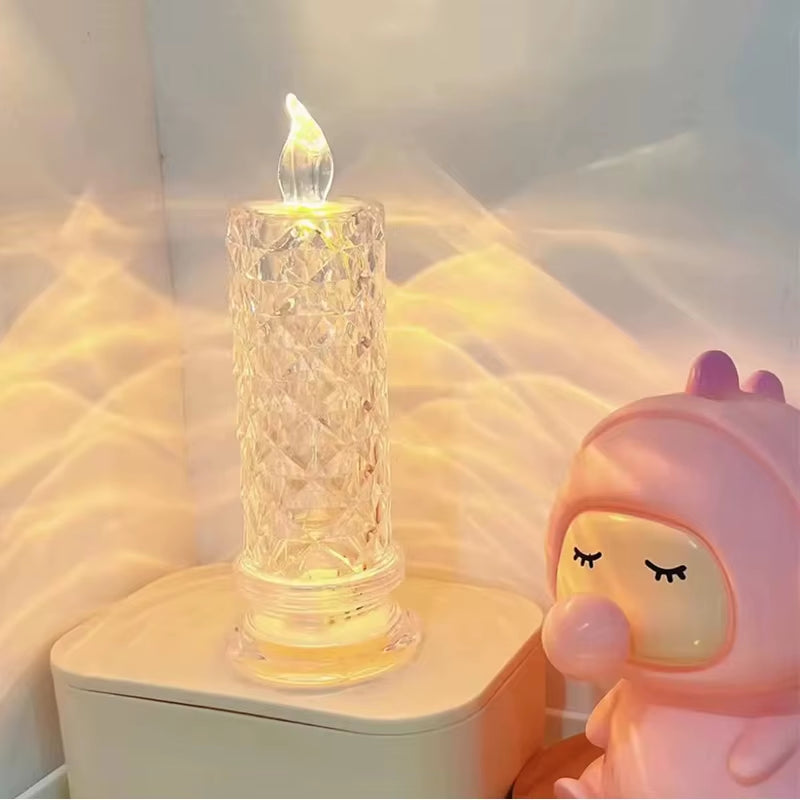 Enchanting LR44 Battery-Powered LED Crystal Rose Projection Candle - Perfect Ambient Light for Weddings, Clubs, and Home Decor