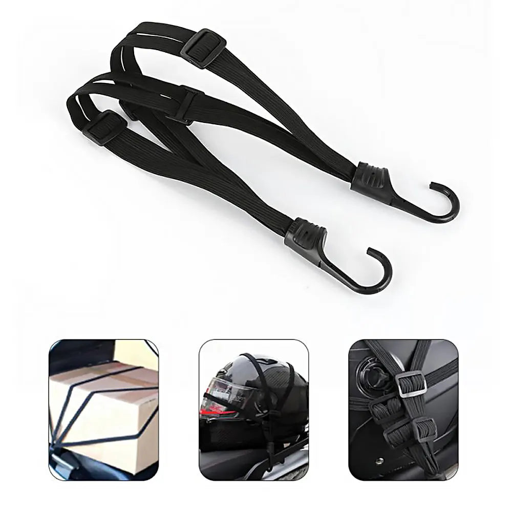 Highly Elastic Luggage Binding Cord for Motorcycles - Retractable Helmet Strap with 2 Hooks